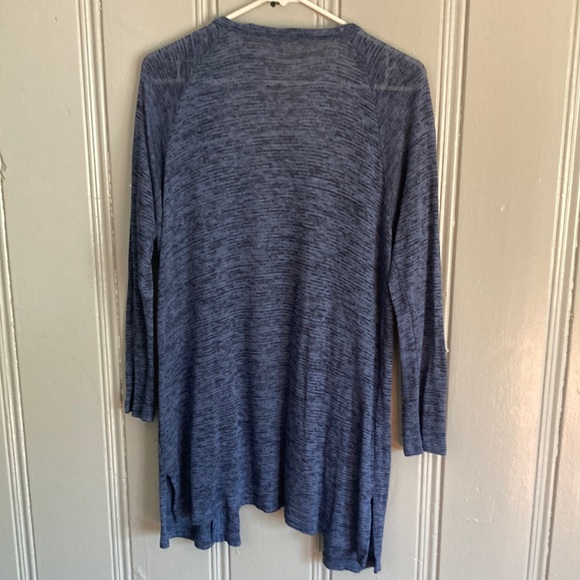 SOLD Blue Draped Knit Angle Front Duster Cardigan Split Hem Sides W/ Pockets- M - Picture 3 of 7